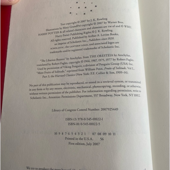 ⭐️J. K. Rowling ⭐️ Harry Potter And The Deathly Hallows 1st Edition July 2007 - Picture 7 of 9